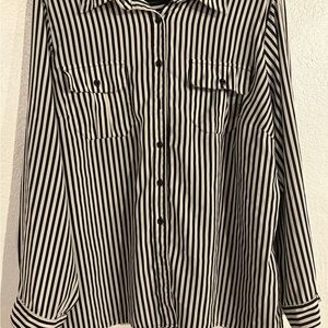 Notations Black and White Vertical Stripe Button-Down Shirt